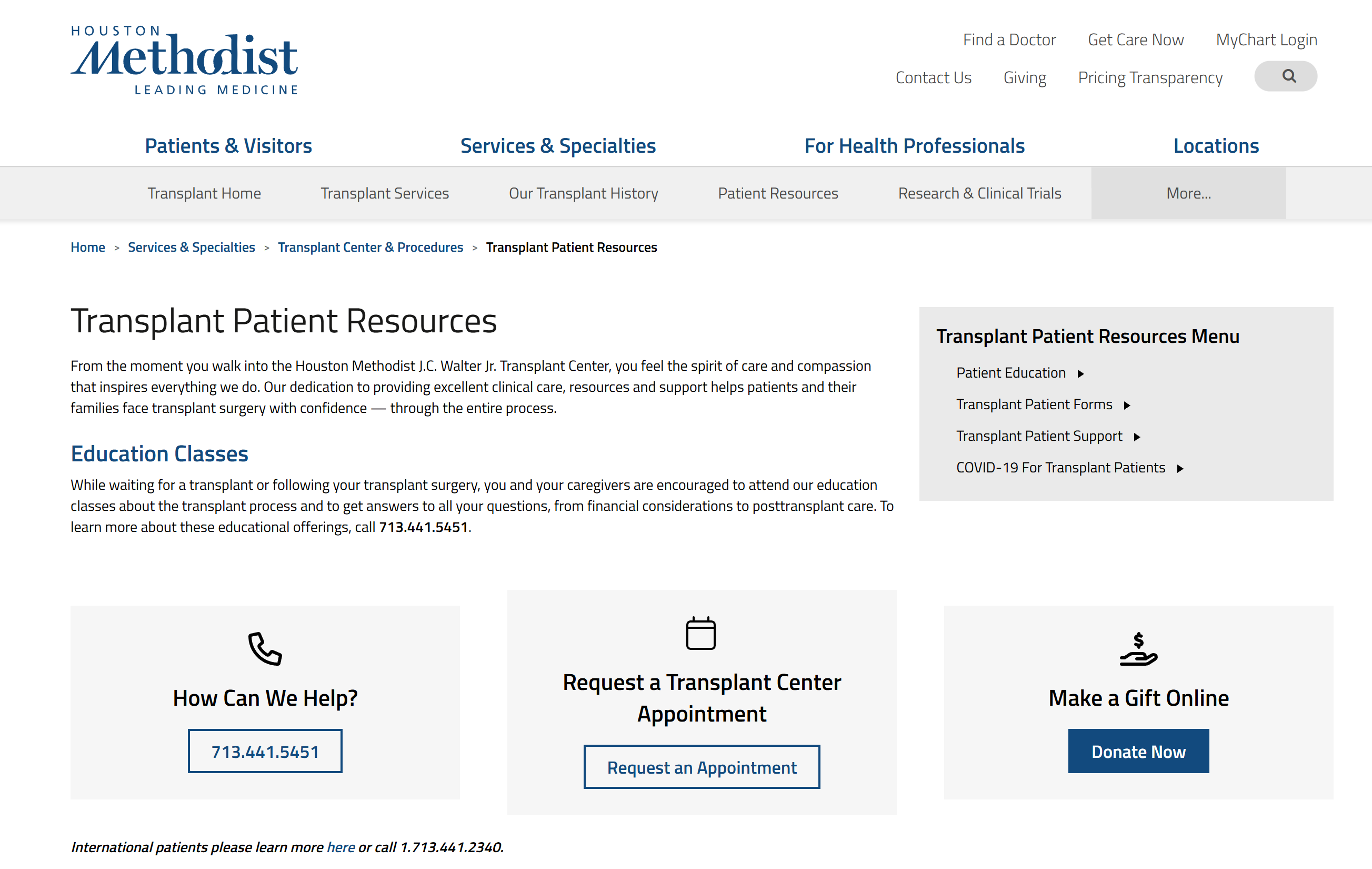 Houston Methodist J.C. Walter Jr. Transplant Center