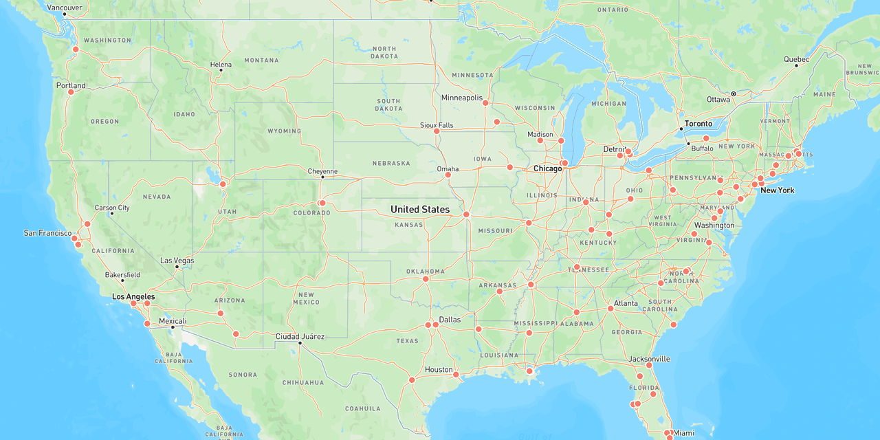 Map of U.S. liver transplant centers