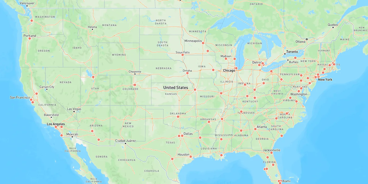 Map of U.S. liver transplant centers